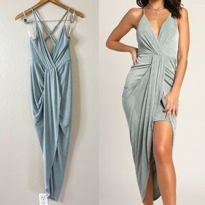 Dreamy Date Sage Blue Surplice Midi Dress